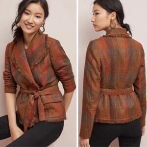 NWT Anthropologie Cartonnier Plaid Belted Wrap Blazer Jacket Size 4